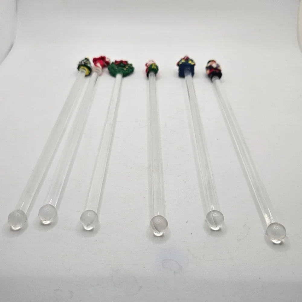 Vintage Christmas‎ Swizzle Stir Sticks Lot of 6 Santa Nutcracker Wreath